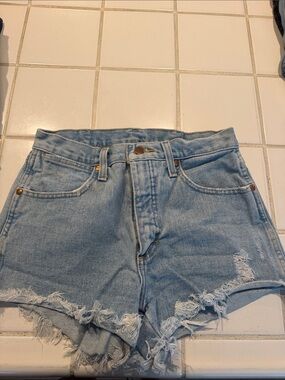 Wrangler Light Blue High-Rise Frayed Denim Shorts